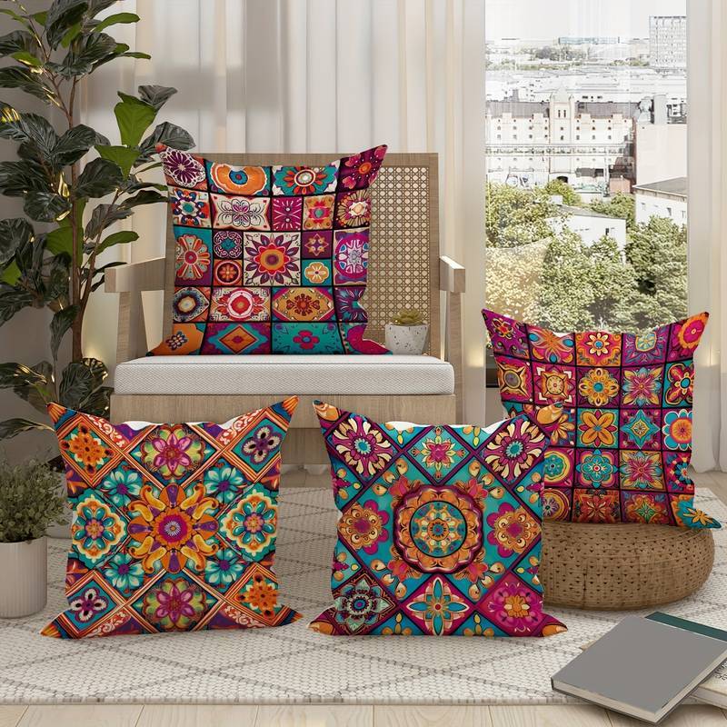 Retro Bohemian Style Pillow Cover Linen Printed Home Ornament Pillow Cushion Bed & Breakfast Sofa