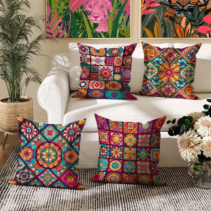 Retro Bohemian Style Pillow Cover Linen Printed Home Ornament Pillow Cushion Bed & Breakfast Sofa