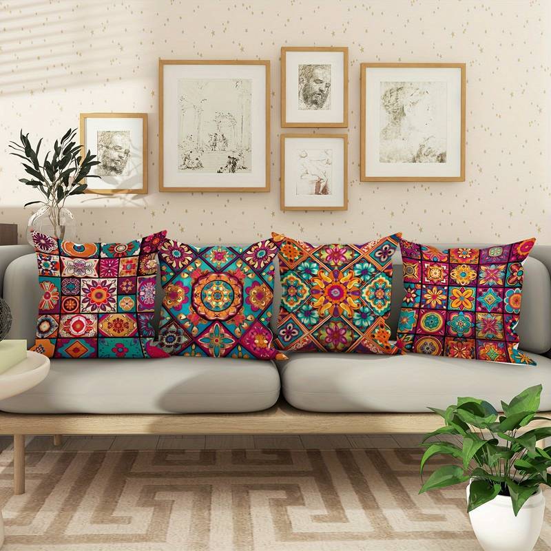 Retro Bohemian Style Pillow Cover Linen Printed Home Ornament Pillow Cushion Bed & Breakfast Sofa