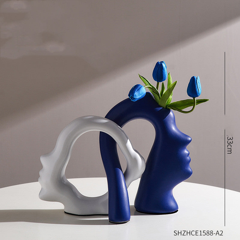 Abstract Character Art Vase Flower Arrangement And Dried Flower Creative TV Cabinet